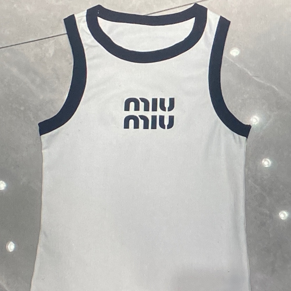 Miu Miu Men's White Swim Tank with Black Trim